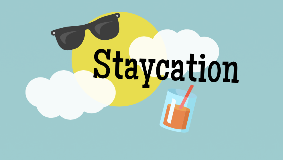 Staycation graphic with sun and drink